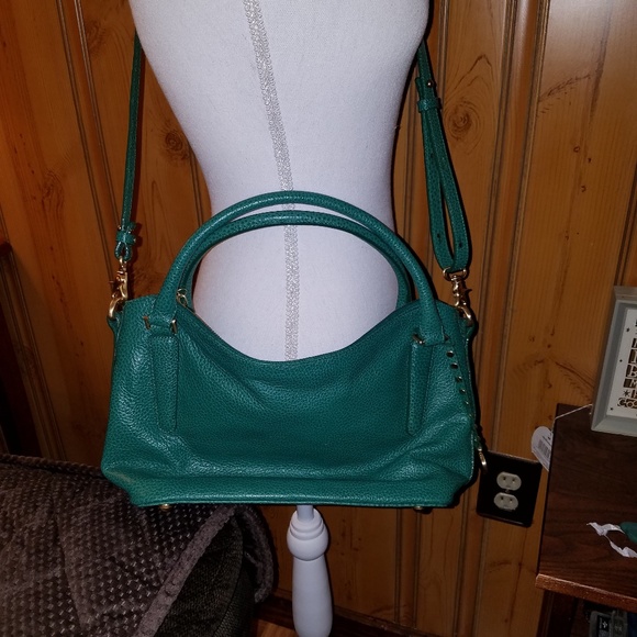 Brahmin Handbags - BRAHMIN GREEN PEBBLED LEATHER SATCHEL CROSSBODY